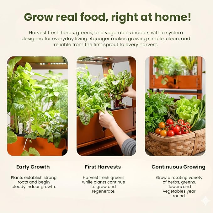 Hydroponic Home Garden with LED Grow Lights | Organic Microgreens Herbs Vegetables Fruits &amp Flowers | Real Wood Design | Stackable Mess-Free Year-Round Harvest (Natural)
