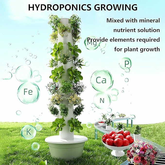 Hydroponic Tower Hydroponics Growing System Vertical Hydroponics Garden Tower Aeroponic Tower with Movable Water Tank for Herbs Fruits and Vegetables-*