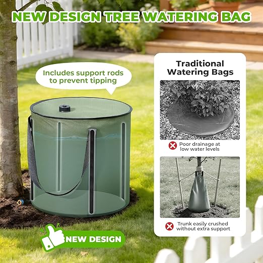 HIRALIY 15 Gallon Cylindrical Tree Watering Bag 3 Pack Slow Release 1-5 Days Deep Root &amp Automatic Drip Irrigation System for Multi-Trunk Newly Planted Small Trees and Shrubs