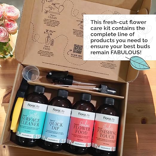 FloraLife Fresh-Cut Flowers Care Kit - Nutrition Hydration &amp Cleaning Solution with Cutting Shears