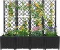 4PCS Garden Planter with Trellis Plastic Plant Box with Drain Holes Standing Raised Bed for Balcony Terrace Backyard Patio Climbing Plant Vegetable Herb Flower (4PCS Black)