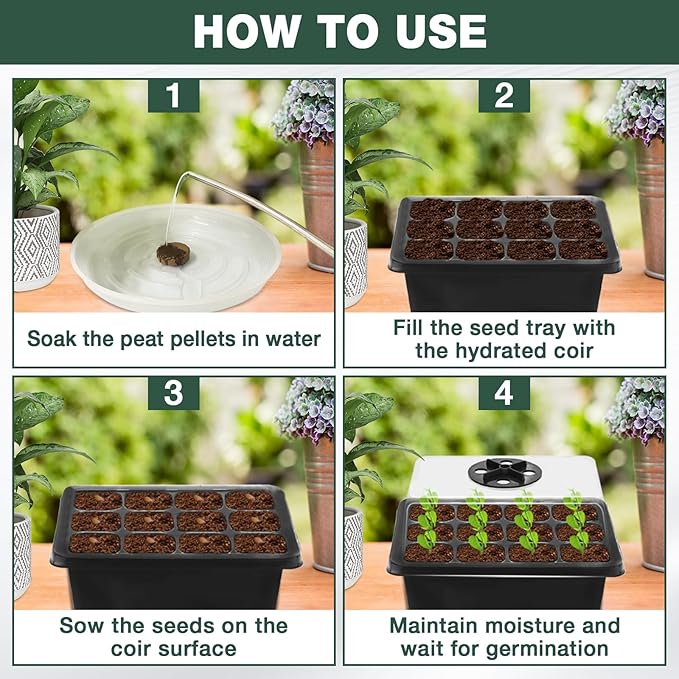 ZeeDix 10 Set Seed Starter Tray Kits 10 Pack Seed Trays with 120 Pack Coco Coir Pellets Adjustable Humidity Germination Tray with Dome Lids for Indoor Plants Mini Greenhouse for Vegetables Garden