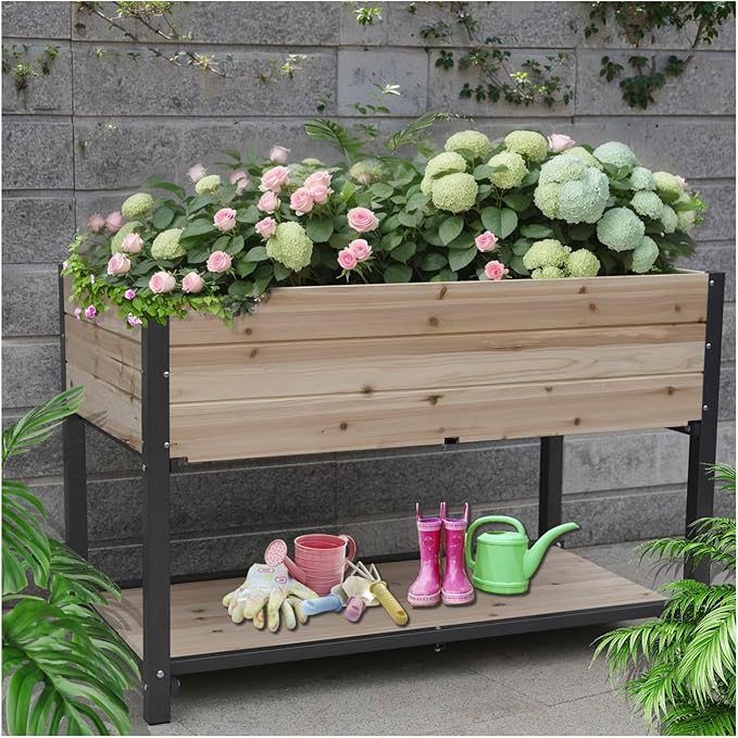 3 Tiers Wooden Vertical Raised Garden Bed with LegsBrown Planter Raised Beds Kit for Flowers Herbs Vegetables