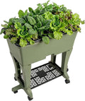 EarthBox Raised Garden Bed with Legs – Elevated Self Watering Planter Box with Wheels Storage Shelf Premium Plant Food Easy Assembly Made in USA Sage