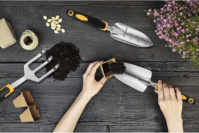 DINGFAN Garden Tools Set Garden Edging Tool 3 Pcs Gardening Tool Set for Women Men Mini Aluminum Garden Hand Tools Kit Ideal Garden Tools Gifts