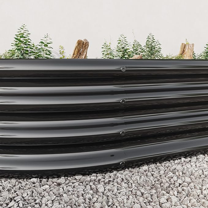Raised Garden Bed Outdoor Oval Large Metal Raised Planter Bed for for Plants Vegetables and Flowers Black QK368