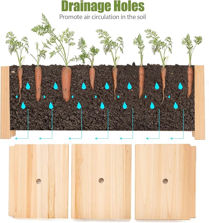COSTWAY Wooden Planter Garden Bed Folding Planter Box with Drainage Holes for Vegetables Herbs Fruits &amp Flowers Outdoor Indoor Raised Planting Bed for Patio Backyard Lawn 27.5L x 12W x 10