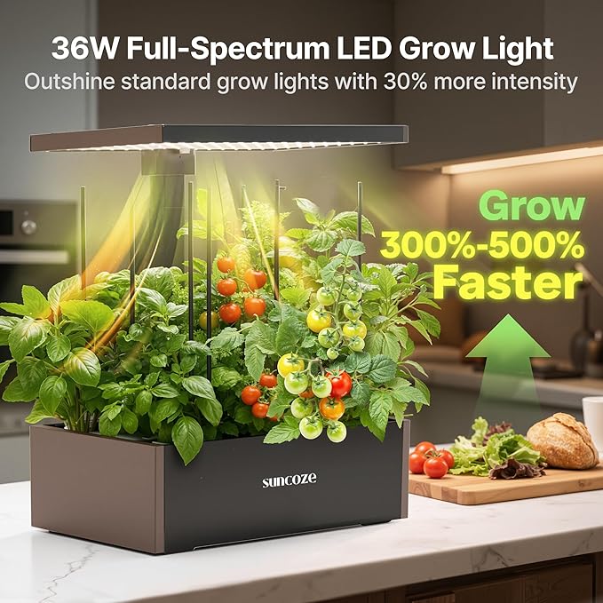 SUNCOZE Hydroponics Growing System Kit 20 Pods Indoor Herb Garden with 10L Water Tank &amp Adjustable Height 25 30W LED Grow Light LCD Display with Veg/Flower Modes Pump &amp Low Water Reminder