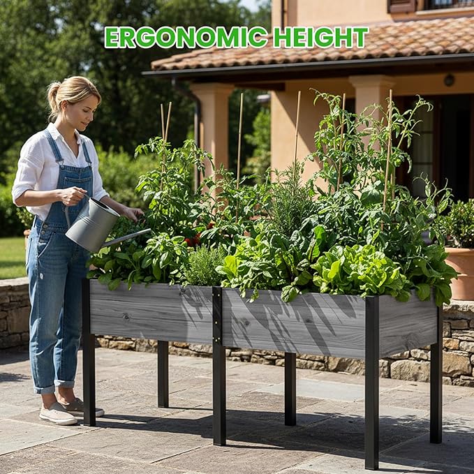DoCred Raised Garden Bed 70.9 x 22.8 x 31.5 Large Elevated Wooden Horticulture Planter Box with Metal Legs Standing Growing Bed Planter for Gardening Balcony Backyard Patio