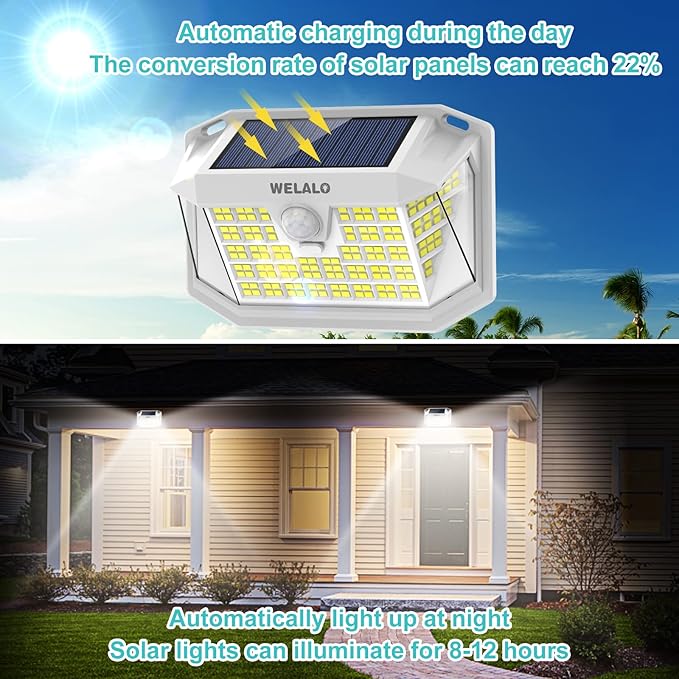 WELALO 6 Pack/7 Modes Solar Color Changing Spot Lights Outdoor 3 Modes/4 Pack/188 LED Solar Motion Sensor Lights Outdoor
