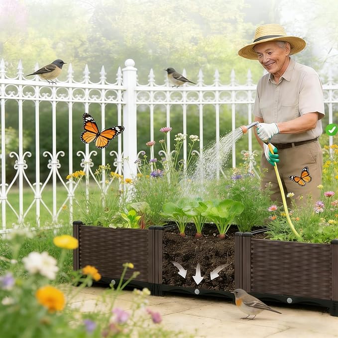 3-Pack Raised Garden Bed with Legs Elevated Plastic Planter Boxes with Drainage Holes Easy Assembly Outdoor Gardening Containers for Vegetables Herbs Flowers - Fit Patio Balcony Backyard
