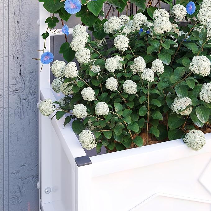 Outsunny Planter Box with Trellis 35.4 x 15.7 x 47.2 inch Raised Garden Bed with Drainage Holes Planters for Outdoor Plants Vegetables Flowers Herbs Trellis Planter White