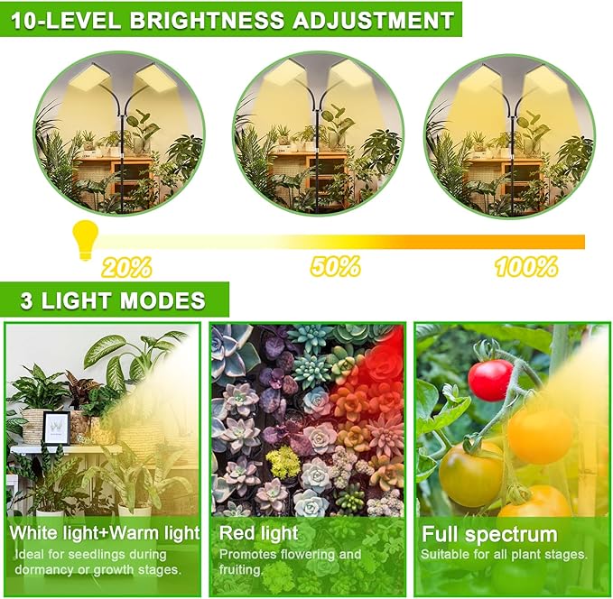 yadoker Grow Light for Indoor Plants572 LEDs Full Spectrum Standing Plant Grow Light with 4/8/12H Timer10-Level Brightness 51 AdjustableFlow Grow Lamp for Tall Large Indoor Plants