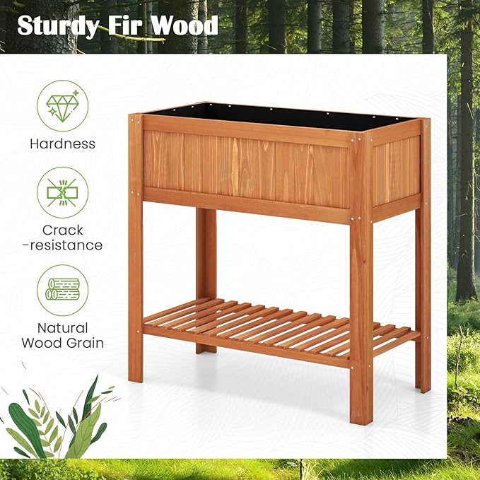 COSTWAY Raised Garden Bed Wood Planter Box with Storage Shelf and for Vegetables Flowers &amp Herbs 2-Tier Elevated Garden Planter Bed for Backyard Patio Balcony Greenhouse 39 x 20 x 39