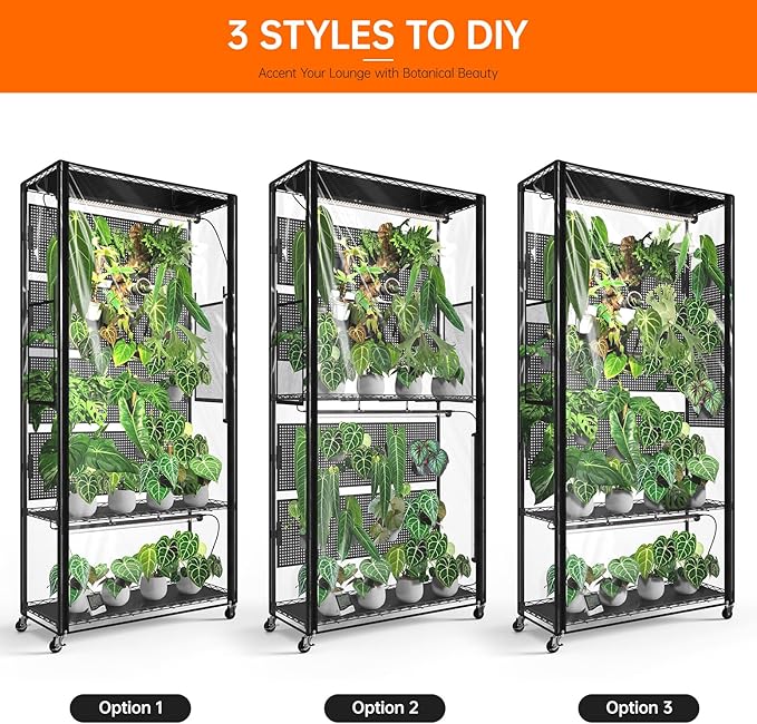 Bstrip Indoor Greenhouse Cabinet with Pegboard Indoor Greenhouse with Grow Light 4 Pack 96W Full Spectrum Plant Lights Ideal for Indoor Plant Foliage Plants 35.4x13.8x71