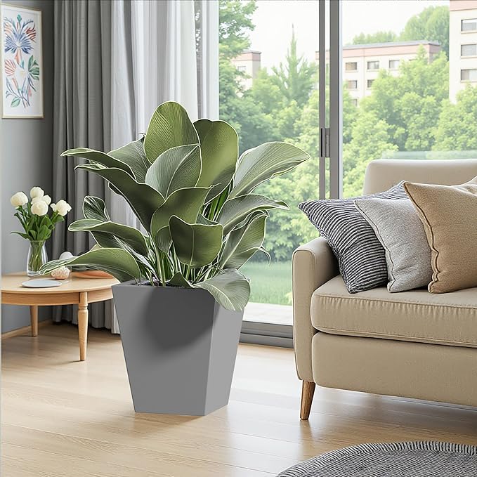 18 H Tall Metal Tapered Planter Large Outdoor Indoor GPlant Pot with Drainage Hole and Rubber Plug Grey for Home and Patio