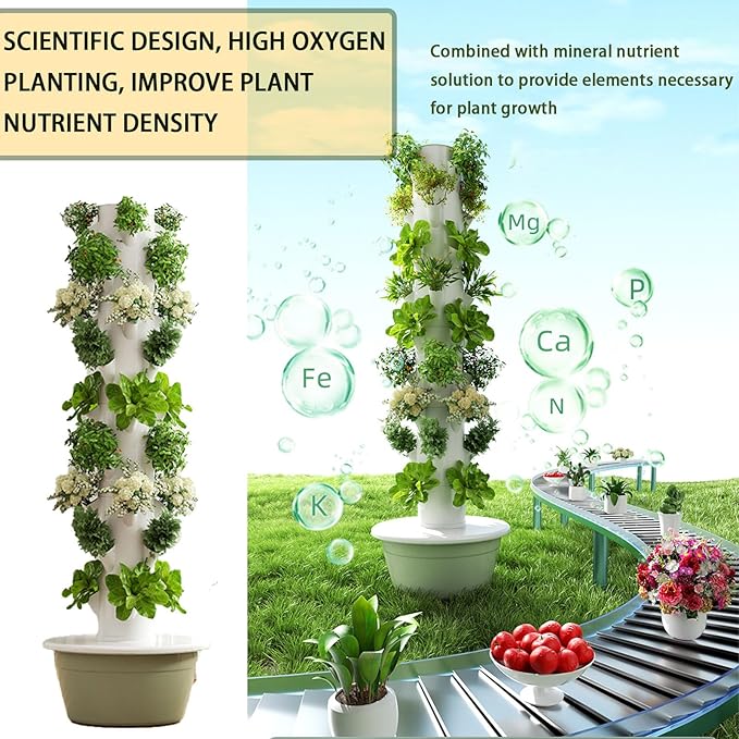 Hydroponics Growing System TowerHydroponic Vertical Gardenwith 36 Plant HolesTimerfor BalconiesCourtyards.5/7/9 Layers. Black-9layers+LEDlights