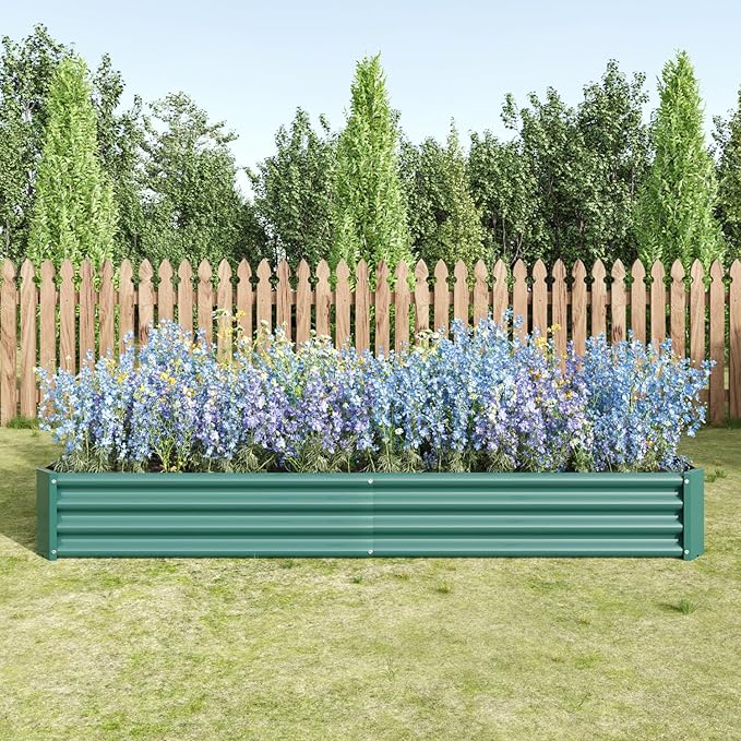 Raised Garden Bed Kit Metal Green Larger Size for Flowers Vegetables Herbs Outdoor Lawn Durable Weather-Resistant