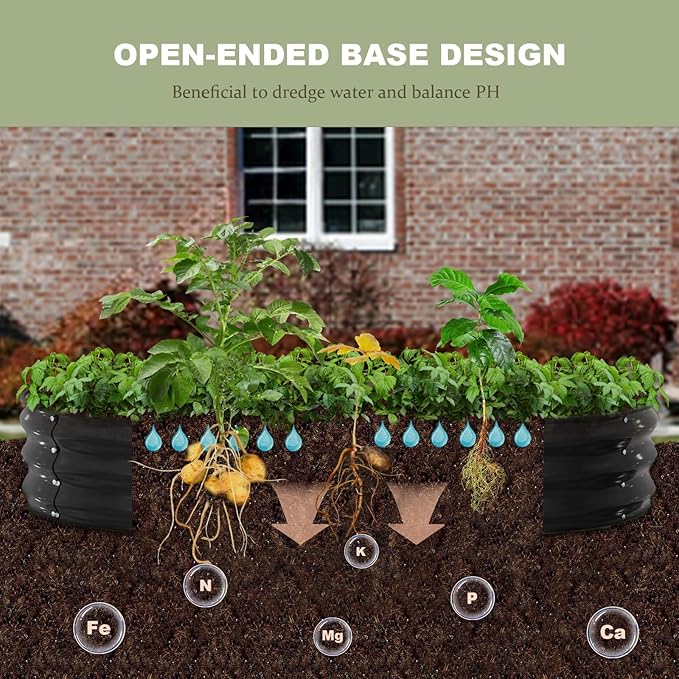 Raised Garden Bed 6x3x1ft Galvanized Outdoor Planter Beds with Safety Edging and Gloves Oval Metal Planter Box for Gardening Vegetables Flowers Herb-Black