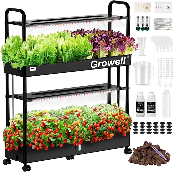 Large Hydroponics Growing System Kit 60 Pods Vertical Indoor Herb Garden Kit with 2 Light Modes &amp Auto Circulating Water System 32L Movable Indoor Gardening System for Herb Vegetable Fruit