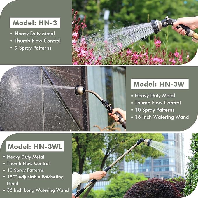 RESTMO Watering Wand Heavy Duty Metal Garden Hose Wand with 10 Spray Patterns 15-Inch Long Hose Nozzle Sprayer with Thumb Flow Control Ideal to Water Hanging Baskets and Shrubs