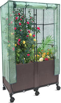MAYOLIAH 3-in-1 Raised Garden Bed Large Planter Box with Trellis &amp Cover on Wheels Plastic Tomato Planter with Greenhouse for Deep Rooted &amp Climbing Plants 31.5x15.7x53-inch Brown