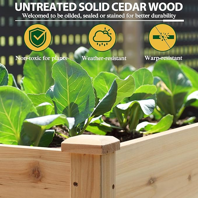 BlueWish 48 W x 24 D x 33 H Planter Boxes Outdoor Cedar Garden Bed with Detachable Black Liner Drainage Holes Storage Shelf Raised Beds for Gardening Vegetable Flower