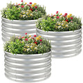 AHEONLAR 3PCS 2x2x2FT Galvanized Raised Garden Bed Kit Round Metal Flower Box Large Planter Raised Beds Outdoor Garden for PlantingFruitHerb Silver