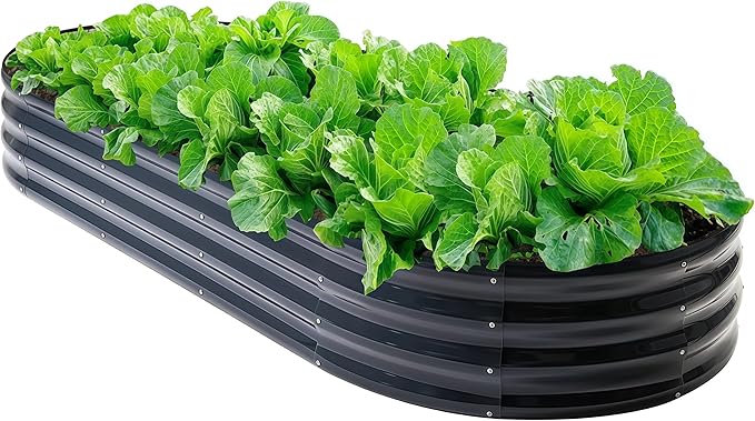Galvanized Steel Raised Garden Bed 12 Tall Oval Galvanized Steel Raised Garden Bed - 7x3ft Oval Outdoor Planter Box with Rubber Edging (Grey)