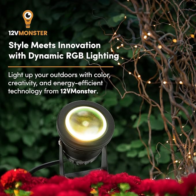 12Vmonster Color Changing RGB IP68 LED Outdoor Spot Light – 12V 10W Waterproof Garden Lighting – Multicolor Landscape Lighting for Yard Pathway and Lawn (Pack of 2)
