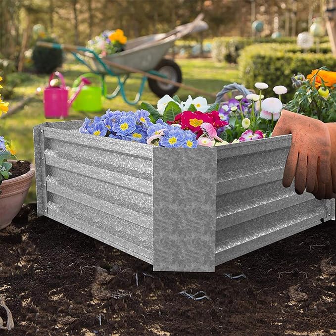 Galvanized Raised Garden Bed - 47.5” L x 35.5” W x 12” H Raised Garden Beds Outdoor Rectangle Planter Box Kit for Flowers Vegetables Fruits or Herbs - Raised Bed Garden Planters by Pure Garden