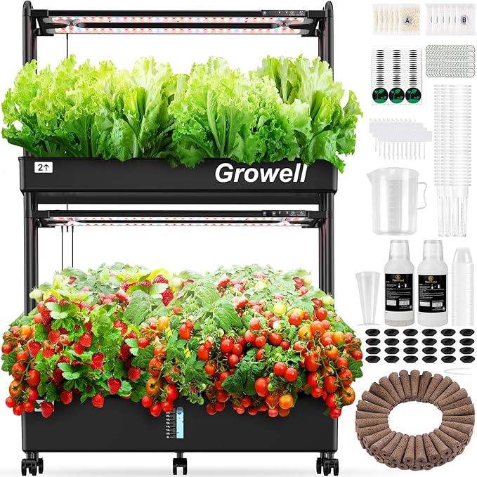 Large Hydroponics Growing System Kit 60 Pods Vertical Hydroponic Garden with 2 Light Modes Grow Light Auto Circulating Water System 32L Indoor Gardening System for Herb Vegetable Fruit