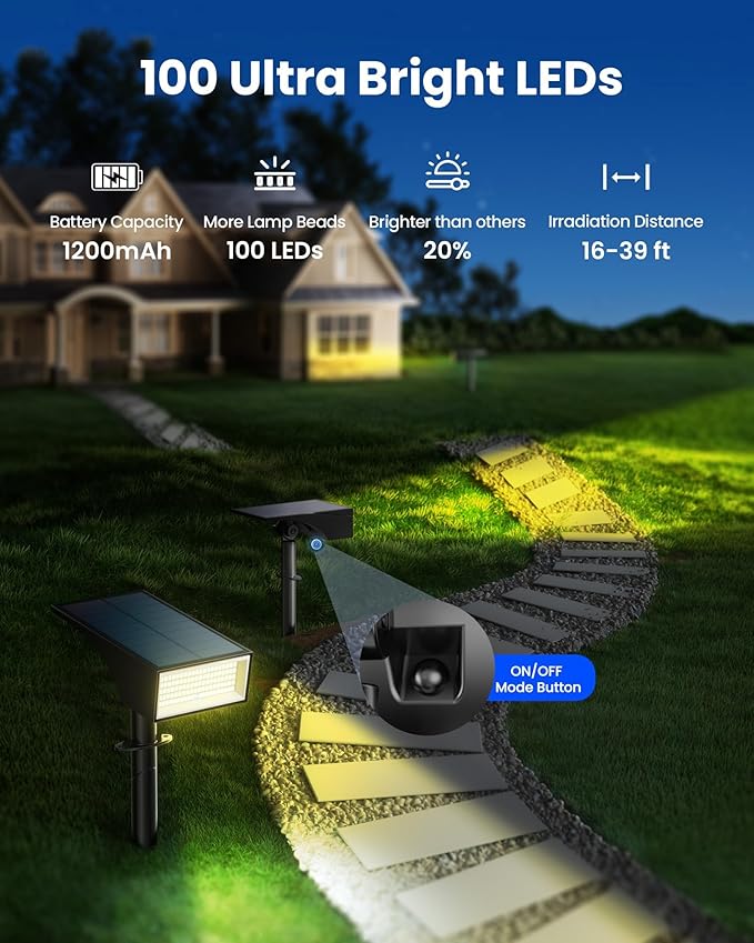 Koicaxy Solar Lights Outdoor Waterproof 12 Pack IP65 100 LEDs 4 Light Modes Higher Charging Efficiency Auto On/Off Solar Landscape Spotlights for Garden Decor Yard Pathway Patio - Warm White
