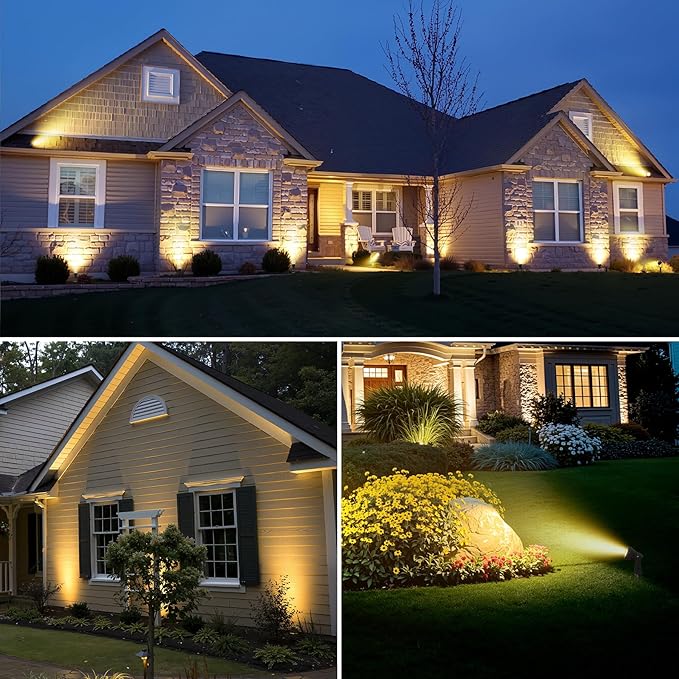 Outdoor Landscape Lighting 6-Pack Outdoor Spot Lights with Transformer Plug in LED Spot Lights for Garden Yard Backyard Plants Lawn Trees House Flags IP65 Waterproof – Warm White