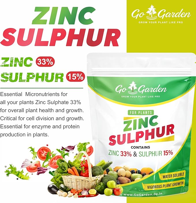 Go Garden Zinc Sulphate (33%) Fertilizers - Boost Plant Growth and Health (Zinc 33% and Sulphur 15%) Micronutrient Fertilizer for All Types of Plants Lawn and Gardening 250 G