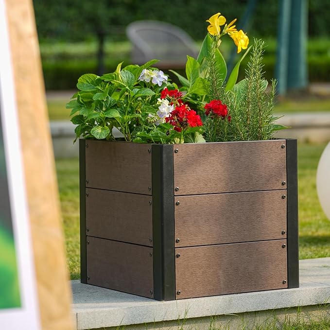 GarveeHome Wood-Look Raised Garden Bed – Large Tall Outdoor Planter Box for Vegetables Herbs Flowers – Durable Composite Deep Root Design for Patio Balcony Backyard