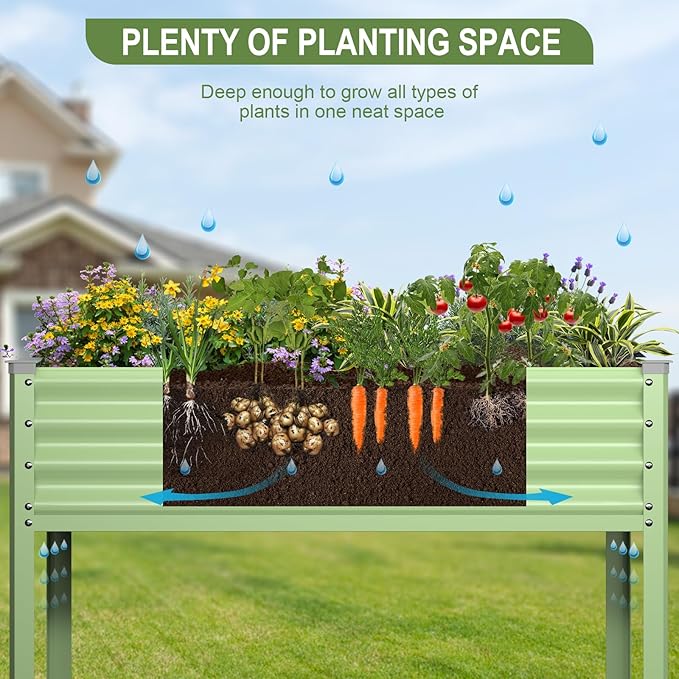 Raised Garden Bed with Legs 48×24×32in Galvanized Raised Garden Beds Outdoor Elevated Metal Planter Box for Gardening Vegetables Flowers Herb （Green）