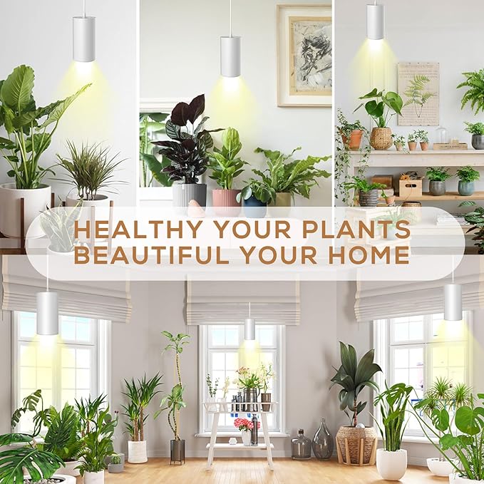 STERREN LED Grow Light White Plug in Hanging Lights for Indoor Plants Full Spectrum Grow Lights with On/Off Switch Decorative Pendant Lights with 21 Ft Height Adjustable Power Cord