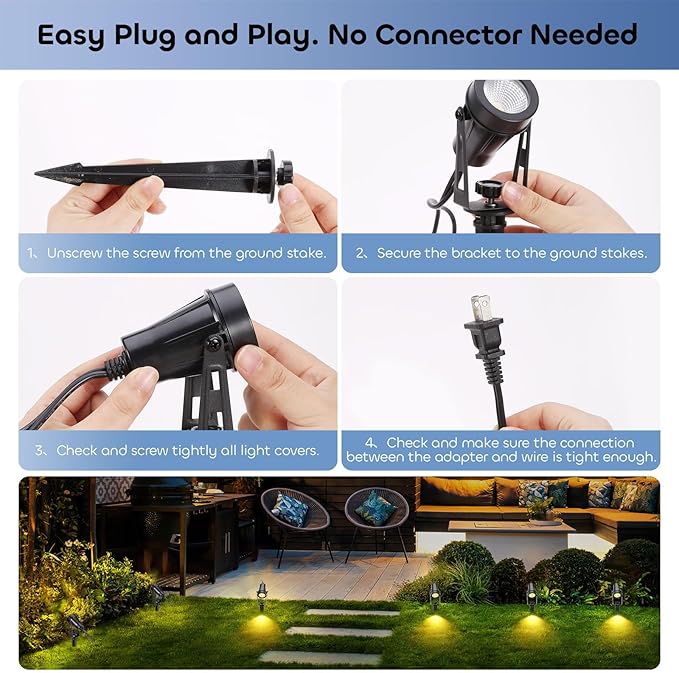 ECOWHO Landscape Lighting with Transformer IP65 LED Outdoor Spotlights Waterproof 30W 2000LM Warm White 3000K Garden Lights 90ft Cable for Garden Pathway Yard Tree Uplighting Patio (8 Pack)