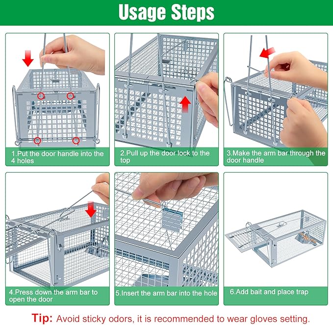 4 Packs Humane Rat Trap Outdoor Wanqueen Humane Mouse Traps Indoor for Home Small Rodent Chipmunk Squirrel Trap and Other Live Animal Cage Catch and Release