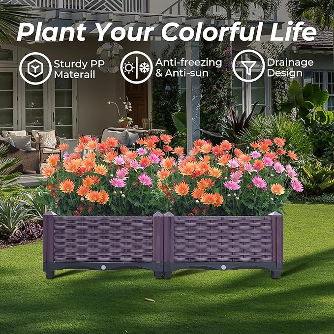 Plastic Raised Garden Bed Set of 2 Planter Grow Boxes 8.7’H Planter Care Box Kit Planter Grow Box for Indoor &amp Outdoor Vegetable Fruit Flower Herb Growing Box