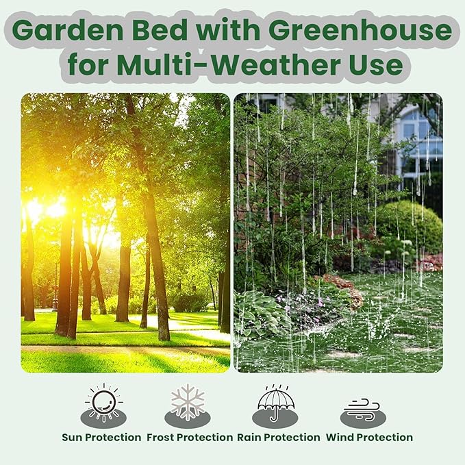 3-1 Galvanized Raised Garden Bed 73 x 37.4 x 36 inch Greenhouse Cover Outdoor Garden Yard Greenhouse Tent with Zipper Doors Garden Bed Planter Kit Box for Growing Flowers Fruits Vegetables