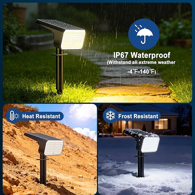 LANSOW 12 Pack Solar Spot Lights Outdoor Waterproof IP67 (90 LED/4 Modes) Solar Landscape Spotlights 2-in-1 Solar Powered Flood Lights for Yard Garden Pathway Outside Tree Auto ON/Off(Warm White)
