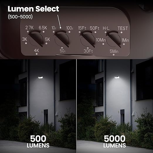 Feit Electric 10.5in Triple-Head Security Flood Light 5000 Lumens Adjustable White 2700K–6500K Microwave Motion Sensor Dusk-to-Dawn Photocell Lumen Select S10.5TFL/5CCT/MM/BZ