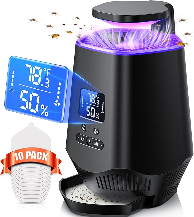 Fruit Fly Traps for Indoors Smart Fly Trap Indoor Bug Zapper Gnat Traps for House Indoor with Temperature and Humidity Sensor 10PCS Sticky Boards Black 02
