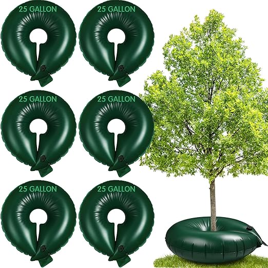 Foaincore 6 Pcs 25 Gallon Heavy Duty Tree Watering Ring PVC Drip Irrigation Deep Tree Root Watering Bag Round Trees Slow Release Water Pouch Planting Drip Irrigation Rings for Gardening(Green)