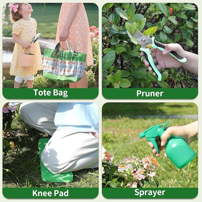Gardening Tools 10-Piece Heavy Duty Stainless Steel Hand Tools with Durable Garden Tools Storage ToteRust-Proof Garden Tool Set Ideal Gardening Gifts for Women Yellow Floral Pattern Design