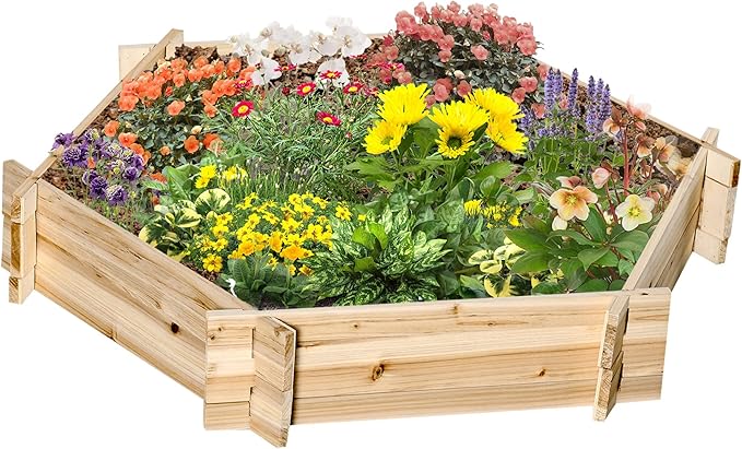 Wooden Raised Garden Bed Hexagon Screwless Planter for Outdoor Plants Vegetables Flowers Herbs 39 x 36 x 6 Natural Wood