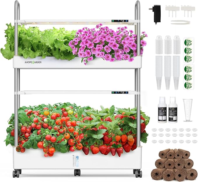 Ahopegarden Indoor Garden Hydroponics Growing System Kit: 60 Pods Indoor Herb Garden with LED Grow Light - Plant Germination Kit 32L Large Capacity Hydroponic Tower for Vegetables Fruits Flowers