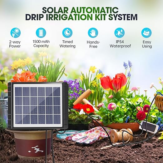 Solar Irrigation System for Garden - Skycow 2W Solar &amp USB Power Automatic Drip Irrigation Kit15 Potted Indoor Outdoor Garden Balcony Anti-Siphoning Plant Watering System 25 Timing Mode